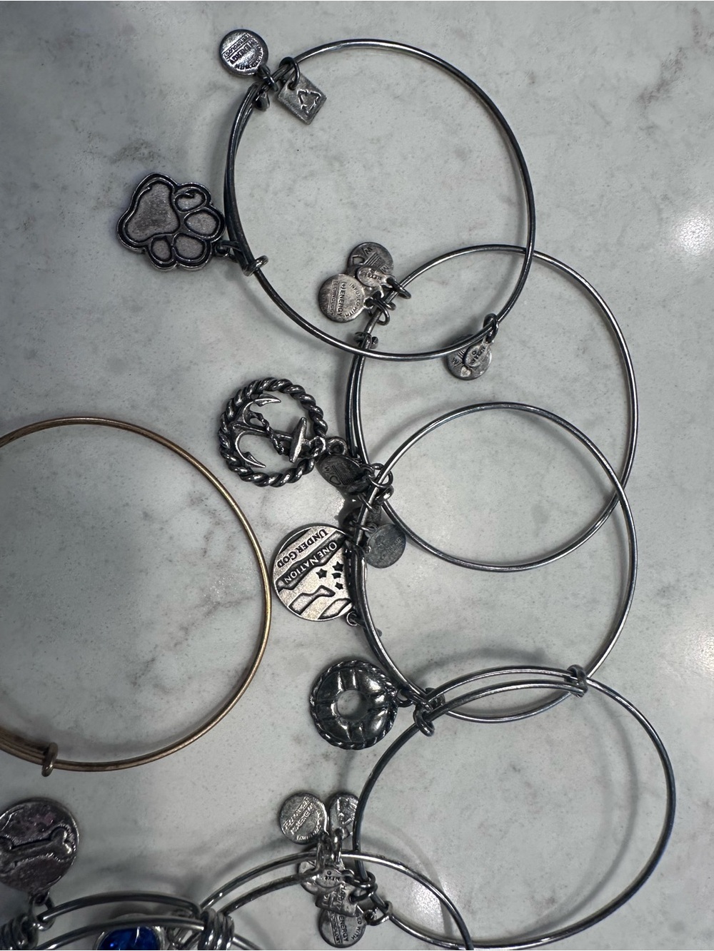 Alex and Ani Silver-Tone Charm Bangle Set with Paw and Coin Accents